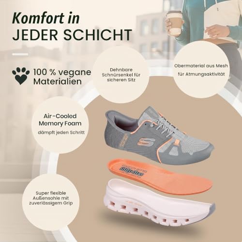 Skechers Damen Glide-Step Pro Turnschuhe, Gray Mesh/Orange Trim, 41 EU – Ansicht 5