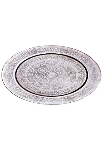 Orientalisches rundes Tablett aus Messing AFAF Silber 30cm groß | Marokkanisches Teetablett Silberfarbig | Orient… – Bild 3