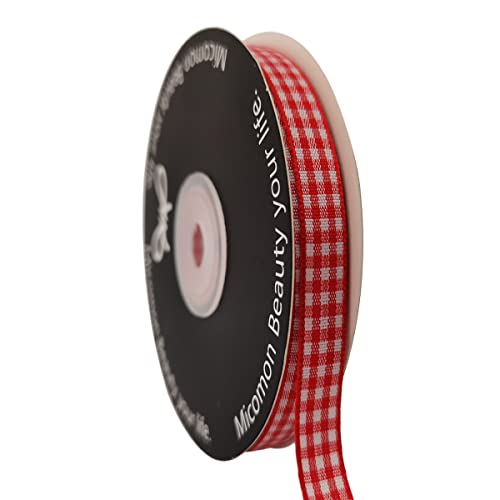 Micomon Red And White Gingham Ribbon 25 Yards Each Roll 100% Polyester (3/8", Red) #TOP3