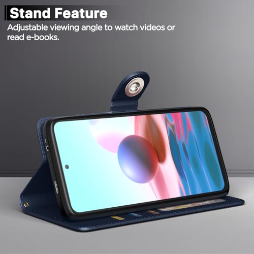 Image of Pikkme Flip Cover Leather Finish | Inside TPU with Card Pockets | Wallet Stand and Shock Proof | Complete Protection Button Flip Case for Mi Redmi Note 11T / Poco M4 Pro (Blue)