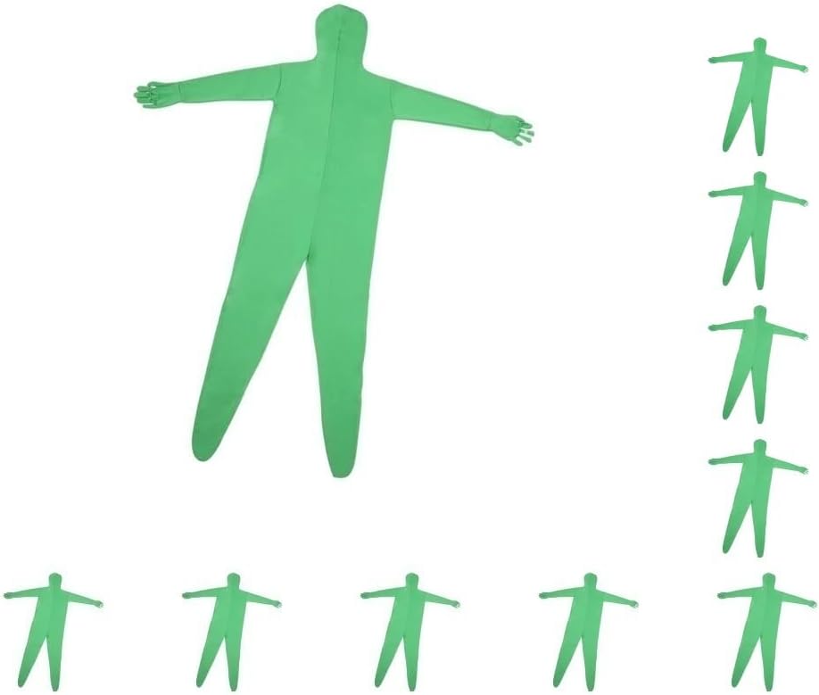 10セットグリーンスクリーン ボディスーツ フルボディ グリーンマン スーツ 写真撮影用 写真フィルム グリーン 170 cm, 緑