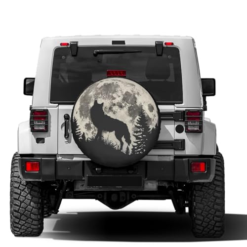 Image of Full Moon Trees Wolf Spare Tire Cover Dust-Proof Wheel Tire Cover Fit Trailer, RV, SUV and Many Vehicle 17 Inch
