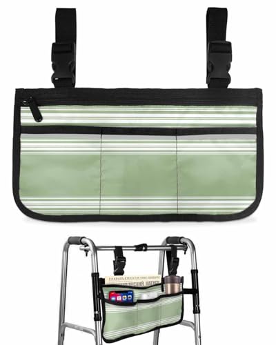 Anzona Sage Green Striped Wheelchair Side Bag Walker Bag, Modern Green Geometric Wheelchair Accessories Armrest Pouch, Organizer Storage Bag for Walkers, Rollators, Scooters, 7.3''x13''
