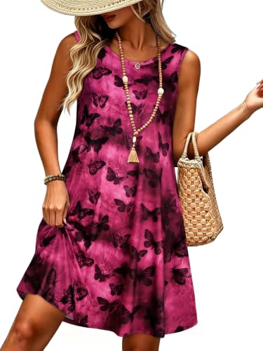 Image of elescat Women's Summer Dresses Casual Sleeveless Loose Sundress with Pocket
