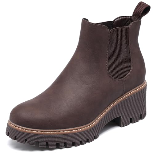 DECARSDZ Women's Brown Chunky Platform Chelsea Boots