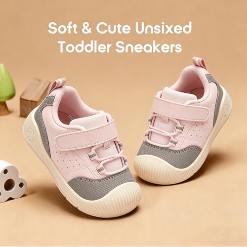 Image of Balabala Girls Boys Toddler Sneakers Wide Toe Box Walking Shoes | Unisex Kids Sneakers with hook-and-loop straps, non-slip soles, soft heel cushion, and flexible support for play
