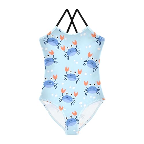 Girls Swimsuit Crab Blue Pattern One Piece Swimwear