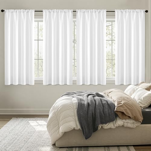 Image of MIULEE Pure White Blackout Curtains 63 Inch Length for Bedroom 4 Panels | Room Darkening, Light Blocking, Black Out Thermal Insulation, Privacy Window Drapes, Top and Bottom Rod Pocket