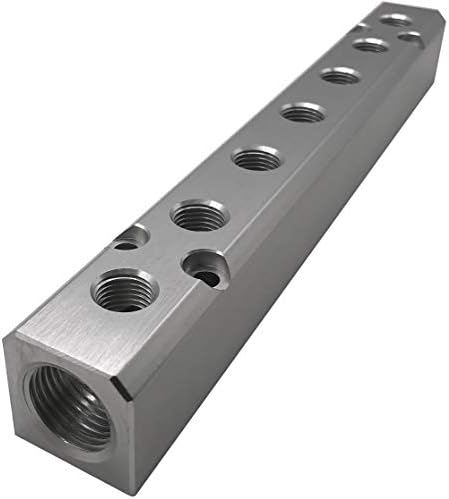 7 Way Pneumatic Manifold Air Distribution Block, G1/2 Supply Port, G1/4-Inch Output Port, Aluminum Alloy