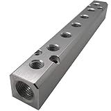 7 Way Pneumatic Manifold Air Distribution Block, G1/2 Supply Port, G1/4-Inch Output Port, Aluminum A