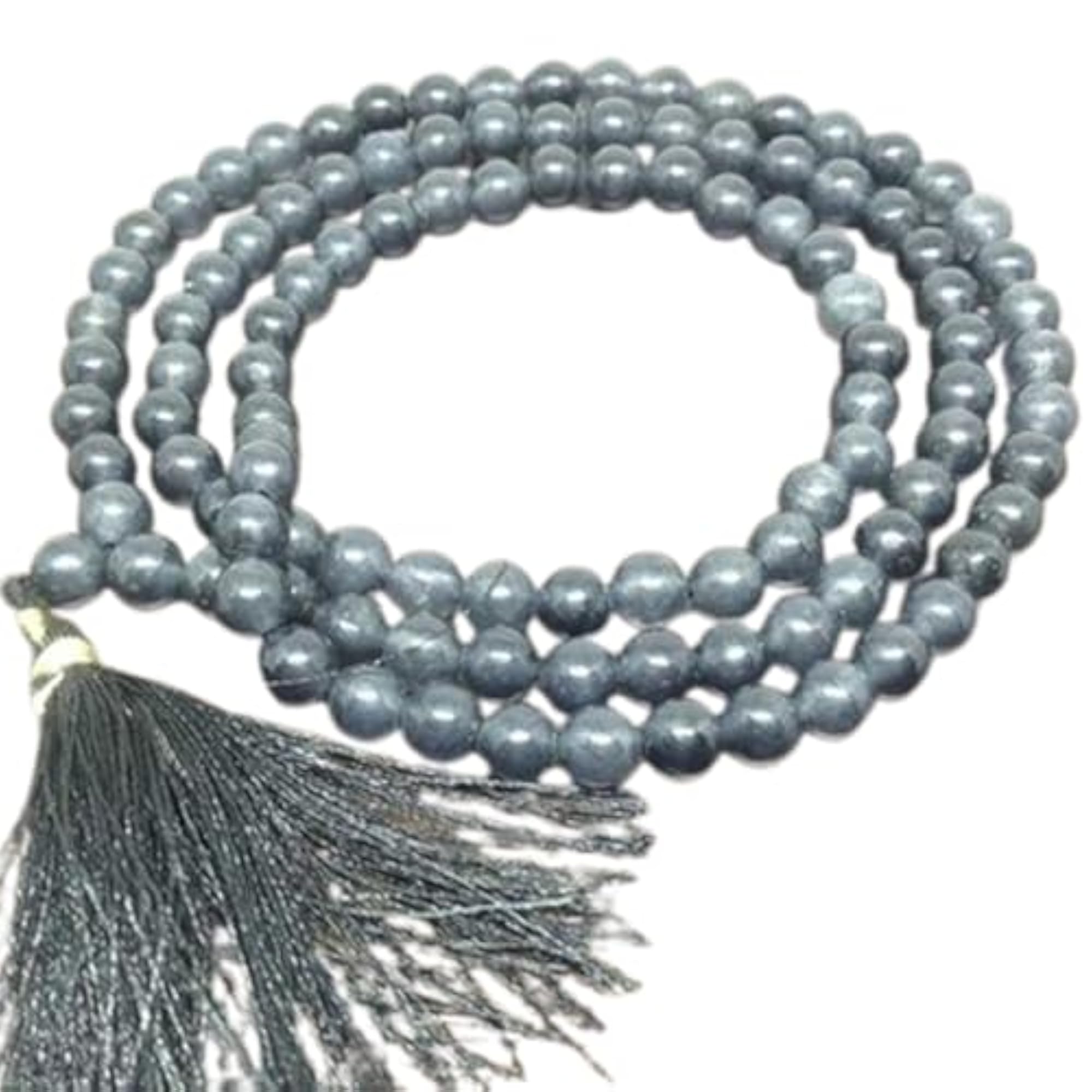 Natural Iolite 10MM Round Beaded Prayer Mala Necklace, Handmade