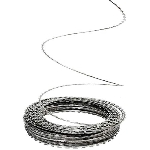 Yamcyh 150FT Razor Wire, Galvanized BTO-22 Razor Wire Fence Stretched Ribbon Barbed Wire Coils for Farm, Fence,Garden