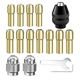 16PCS Drill Chuck Collet Set for Dremel, 0.8-3.2mm Replacement 4486 Drill Keyless Bit Chuck Shank Rotary Tool Quick Change Adapter Kit with Replacement 4485 Brass Collet Metal Nut