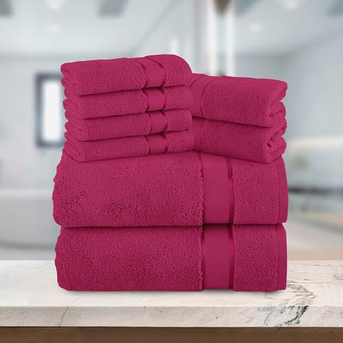 Image of Elegant Comfort Premium Cotton 8-Piece Towel Set, Includes 4 Washcloths, 2 Hand Towels and 2 Bath Towels, 100% Turkish Cotton - Highly Absorbent and Super Soft Towels for Bathroom, Hot Pink