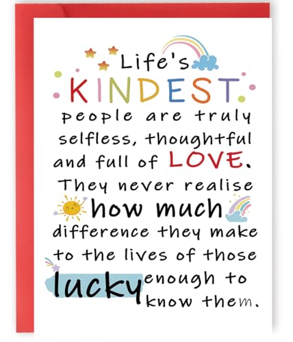 YiKaLus Cute Appreciation Card for Kindest Person, Great Thank You Card with Envelope for Women Men, Sweet Friendship Gift for Friends Classmates, Best Thank You Gift Ideas for Mom Dad