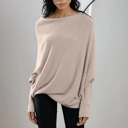 Womens Asymmetric Draped Jumper Long Batwing Sleeve Boat Neck Off The Shoulder Tunic Knit Winter Pullover Sweaters2