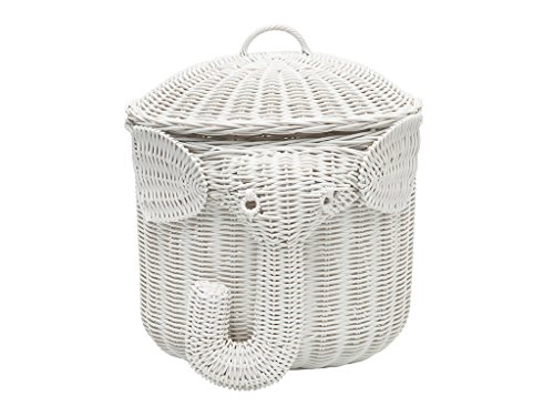 Image of KOUBOO Rattan Elephant Storage Basket with Lid, Handwoven, Large Bin White