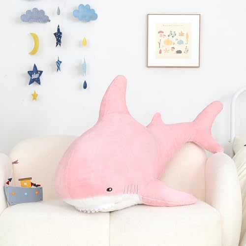 Image of MorisMos 31inch Giant Shark Stuffed Animal Plush, Large Stuffed Shark Toy, Soft Shark Pillow for Kids Boys Girls Birthday Christmas, Pink