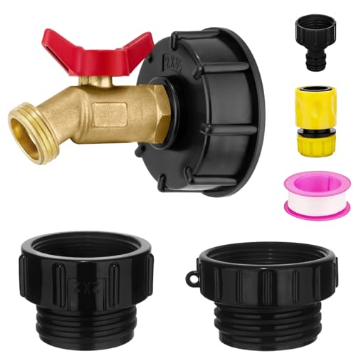 IBC Tote Garden Hose Adapter for 275330 Gallon Tanks Solid Brass IBC Tank Adapter with 1/2 Male NPT Inlet to 3/4 Male GHT Outlet 3-Size IBC Tote Fitting (2.44 Fine 2 Fine & 2 Coarse)