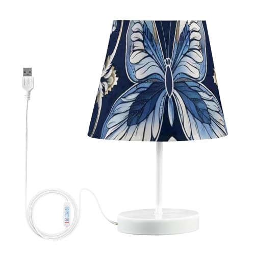 Lampe de chevet à motif baroque bleu et blanc, 3 températures de couleur, interface USB, câble de lecture, lampes de table de nuit pour salle à manger,...