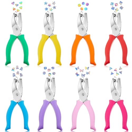 Lothee 8 Pcs Hole Punch Shapes Single Hole Paper Punchers for Crafts Handheld Metal Punch with Grip 1/4 3/16 5/16 Holes for DIY Tags Ticket Scrapbook