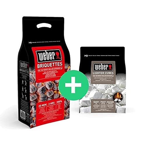 Socal Weber - 4 bricchetti di carbone da 8 kg e 2 confezioni di cubetti per accendini Weber Fire