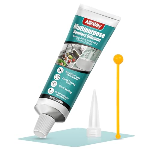 Allisway Silicona Transparente Baño, Sellador Impermeable Transparente, Sellador Juntas Bañera, Adecuado para Cocina, Baño, Bañera, Inodoro, Lavabo, Protección Impermeable, Fácil de Limpiar, 100 ml