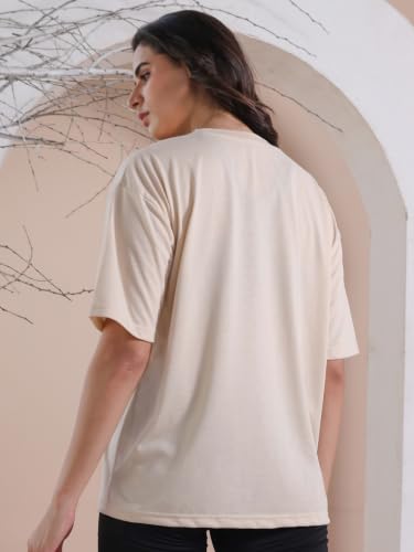 Image of CHKOKKO Oversized Round Neck Drop Shoulder Solid Polyester Full Sleeves T-Shirt for Women
