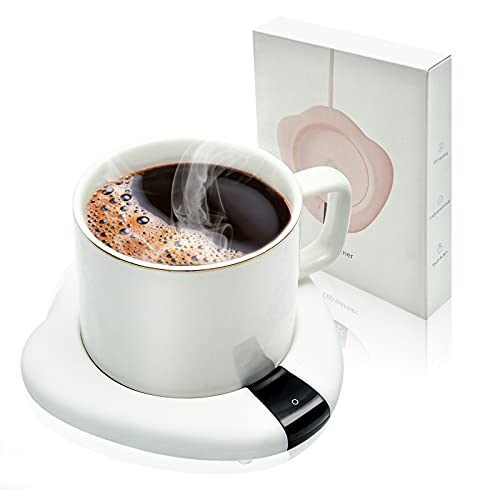 Coffee Mug Warmer, Electric Beverage Warmer, 149℉/ 65℃ for Desk with Auto Shut Off Coffee Warmer 3 Temperature Levels Auto Shut Off, Mug Heater for Coffee, Milk, Tea, Cocoa, Hot Chocolate 110V Chargeable（White)