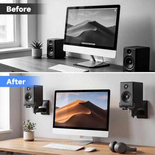 Image of suptek Small Dual Side Clamping Bookshelf Speaker Wall Mounting Bracket for Small Surrounding Sound Speakers, Hold up to 55lbs Black SPM201SE