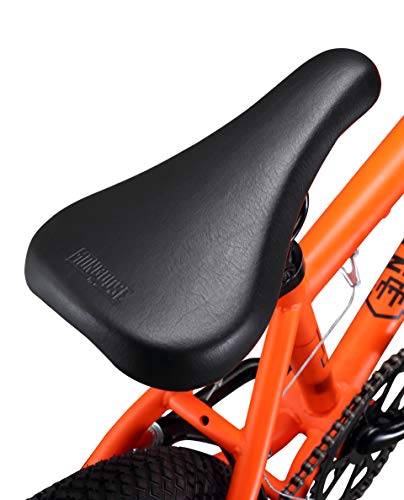 Mongoose Legion Mag Freestyle Sidewalk BMX Bike for-Kids,-Children and Beginner-Level to Advanced Riders, 20-inch Wheels, Hi-Ten Steel Frame, Micro Drive 25x9T BMX Gearing, Orange