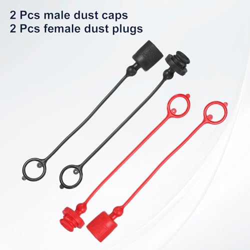Image of HARFINGTON 2Sets 3 /8 Hydraulic Hose Dust Cap and Plug Kit, ISO-A Male Dust Cap & Female Plug Cover Quick Disconnects Air Coupler Cover Port Plug Fittings with Retention Ring, Red /Black