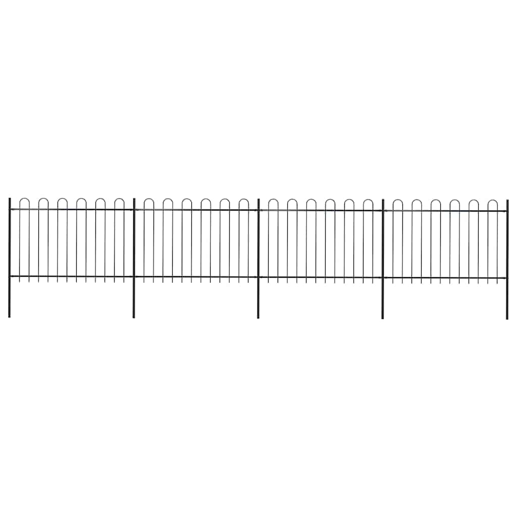 Clôture de jardin avec arceau en acier noir 680 x 120 cm, 4 panneaux, 5 poteaux, barrière périmétrique robuste pour terrasse, balcon, séparation et protection d’extérieur