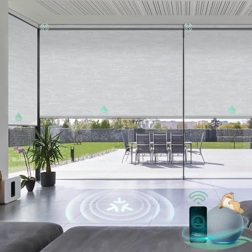 Yoolax Smart Blinds, Motorized Matter Roller Shades Blackout Automatic Blinds for Windows Motorized Shades Compatible with Alexa, Google Home, Homekit(Blackout Jacquard White)