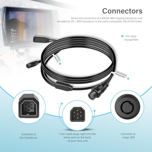 Image of 720107-1 9 M360 2DDI Y - MEGA 360 & 2D /MDI 7-pin Transducer Adapter Cable Y Cable Compatible with MEGA 360 and Helix 8 /9 / 10 /12 / 15 Fishfinder