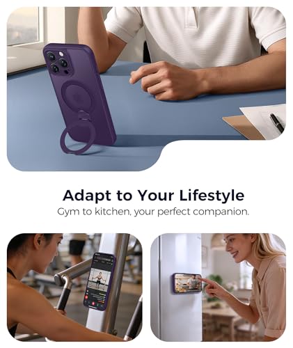 Image of FNTCASE for iPhone 15 Pro-Max Case: [360 Spin Magnetic Stand] [Compatible with Magsafe] [Screen Protector] Translucent Matte Military Grade Shockproof Full Camera Protective Phone Cover - Purple