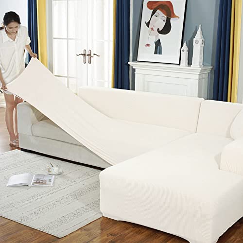 BOLUXIU Housse de canapé, Housse de canapé Extensible d’Angle Housse de canapé Extensible pour 1/2/3/4 Places (Le canapé d’Angle en Forme de L en...