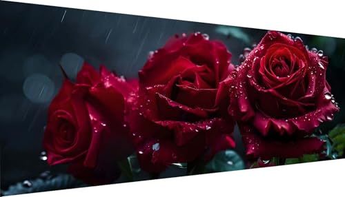 Décoration murale maison DIY avec ce grand diamond painting de rose rouge
