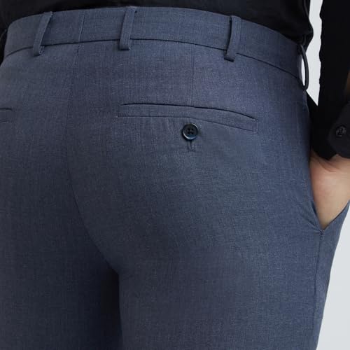 Image of Raymond Men's Slim Fit Mid Rise Solid Pattern Polyester Viscose Blend Flat Front Trouser