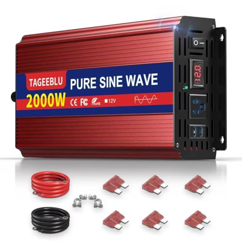 Image of TAGEEBLU 2000W Pure Sine Wave Inverter - 4000W Surge Peak, 12V DC to 110V AC Heavy Duty Power Inverter for RV, Truck, Home, Solar, Off-Grid, Outdoor, Car Converter with Dual AC Outlets and LCD Display