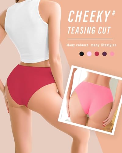 Image of UNDER THE SEA Seamless Underwear for Women Plus Size Mid Rise Lingerie Brief Sexy No Show Panties Womens Cheeky 5 Pack XS-3XL
