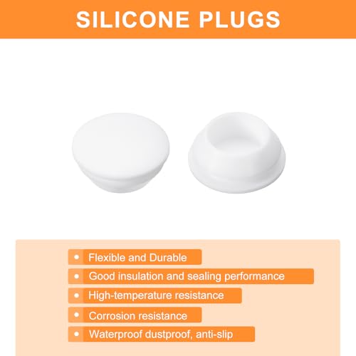 Image of uxcell 16 Pcs Silicone Plugs, Rubber Round Snap in Locking Hole Plugs for 18-19mm Hole, Hole Stoppers Waterproof Hole Plug for Metal Tube, Furniture End Caps Inserts, White