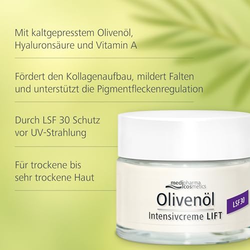 Olivenöl Intensivcreme Lift - fördert den Kollagenaufbau - mildert Falten - mit LSF 30 - medipharma cosmetics - 50 ml