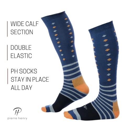 Pierre Henry Over the Calf Socks for Men (9 pairs) | Cotton Over the Calf Dress Socks | Long Socks Stays up4