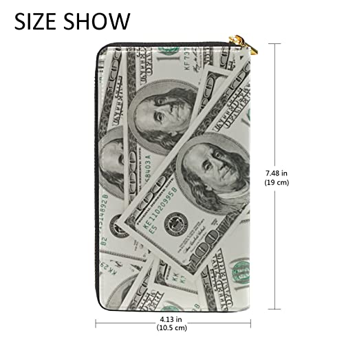 Seamless Money American Hundred Dollar Bills USD Background Leather Long Wallet Organizer with Zipper Purse Clutch Bag for Women Men Key Card Coin Passport Checkbook4