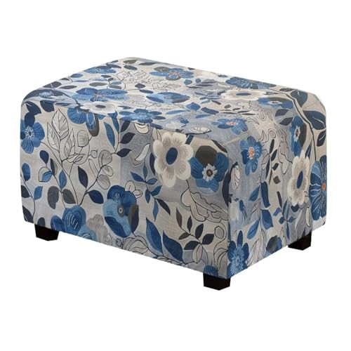 YUVAMAGIMO Floral Ottoman Cover Rectangular Stretch Ottoman Slipcover Rectangle Waterproof Storage Footstool Covers Furniture Protector with Elastic Bottom for Living Room Bedroom Decor