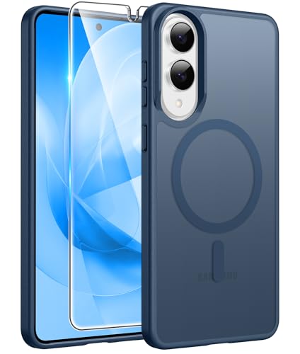 Image of FNTCASE for Samsung Galaxy S25 Edge Case, with Magsafe, Screen Protector | Translucent Matte Magnetic Back, 14FT Military Grade Drop Protection, Shockproof Protective Phone Cover, Blue