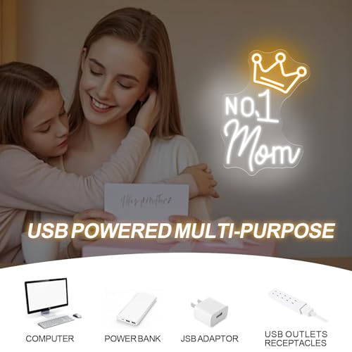 Image of No.1 Mom Neon Sign, Happy Mother's Day LED Light, Gift for Mom, Mother's Day Neon Light, Home Wall Decor Room Decoration, 15.7 inchx11.2 inch