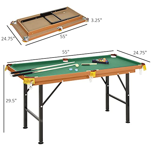 Soozier 55" Portable Folding Billiards Table Game Pool Table For Whole Family Number Use With Cues, Ball, Rack, Chalk, Green #TOP2