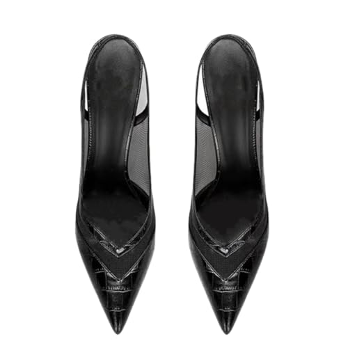 Women's High Heels, Large Size Stiletto Heels Sandals 11 CM Courts Mesh Splicing Hollow Back Pointed Pumps for Dinner Party Prom Wedding,36 EU,White2